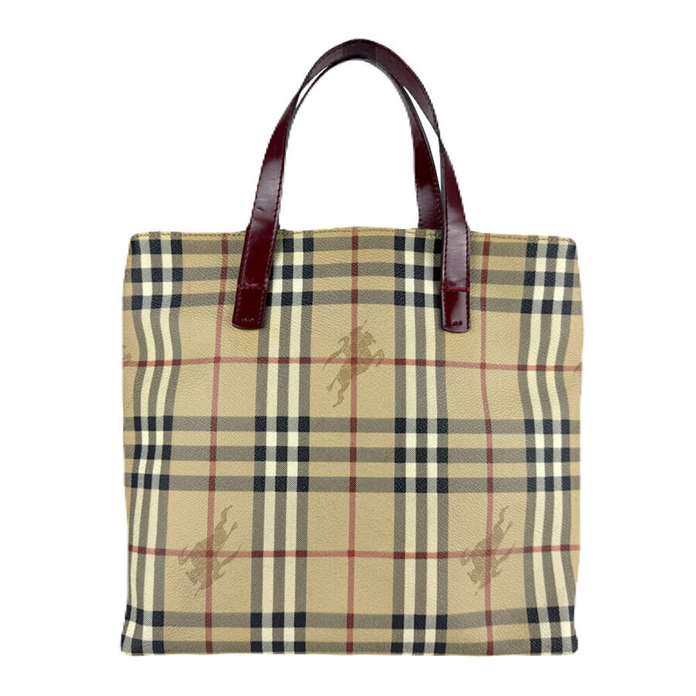 Burberry Burgundy Beige Handbag Tan Leather - Picture 2 of 4